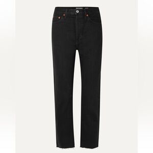Re/Done Women's Dark Black Straight 70s Stove Pipe Jeans